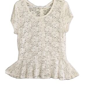 Takara Blouse Cream Women's Cap Sleeve Peplum Lace Boho XL Embroidered Elegant